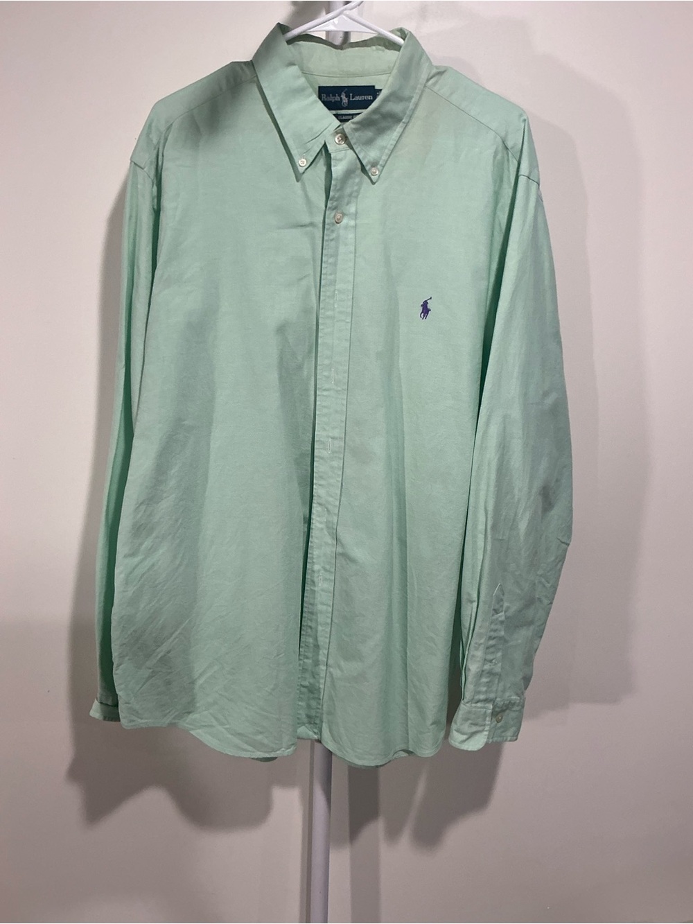 Ralph Lauren Light Mint Green Button-Down Shirt with Pony Logo